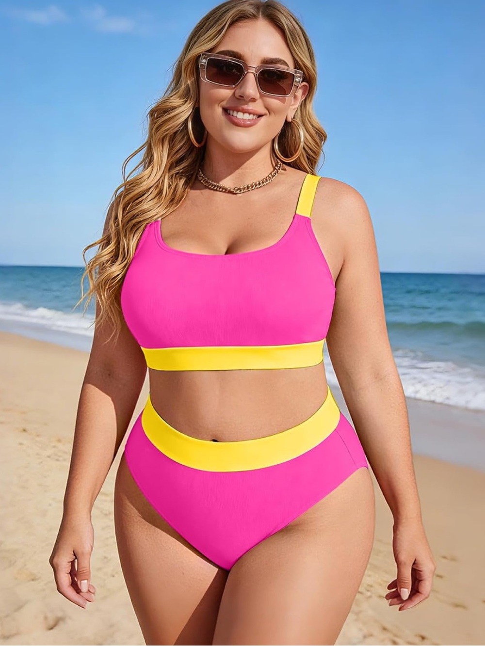 4XL Plus-Size Pink & Yellow Colorblock Bikini Swimsuit Zinpretty from Amazon